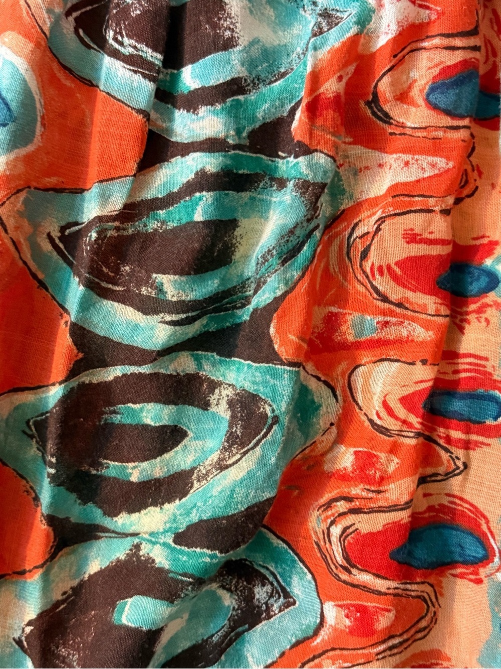 Chesley Strapless Maxi Dress in Orange and Teal Abstract Print - Picture 4 of 9